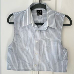 Vintage cropped collared button-down tank, blue and white striped